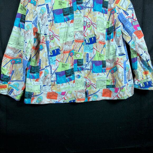 Attyre New York Women Jacket White Multicolored Travel Pattern Button Stretch XL - Picture 3 of 11